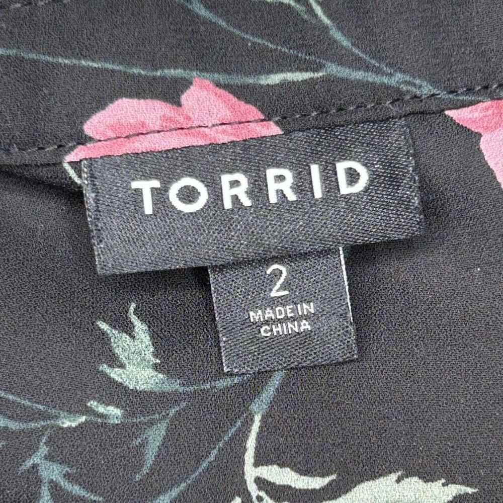 Torrid 2 Top 2X Black Floral Georgette Bow Tie Blouse Birds Sheer Romantic Boho - Picture 4 of 10